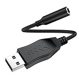 USB-Soundkarte, 3,5 mm Buchse auf USB-Stecker, integrierter Chip, externe Stereo-Soundkarte, TRRS 4-poliges Mikrofon, Audio-Unterstützung, USB-zu-Kopfhörer-Adapter für PS4, Laptop, PC, TV, Schw