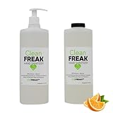 Clean Freak Desinfektionsmittel für Hände 2 x 1000ml Gel, Ohne Silikone & Parabene, 80% Alkohol, Viruzid, Dosierpumpe, Orangenduft, Handdesinfektionsmittel 2 x 1l F