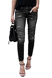 YIIYIDATON Jeans Damen Jeanshosen Skinny Slim Fit Lässige Strecken Röhrenjeans Schlank Stylische Boyfriend Jeans Zerrissene Destroyed Jeans Hose mit Löchern (B Schwarz, M)