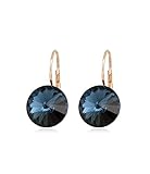 OiOi Runde Roségoldene Kristall Ohrringe – 18 Karat vergoldeter Nickelfreier Kristallschmuck für Frauen mit Swarovski Steinchen | Große Auswahl an Farben (Dunkelblau)