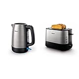 Philips HD9350/90 Wasserkocher (2200 Watt, 1.7 Liter, Edelstahl) [Energieklasse A+++] + HD2637/90 Toaster (7 Stufen, Brötchenaufsatz, Stopp-Taste, 1000 W) schwarz/