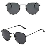 WQZYY&ASDCD Sonnenbrille Herren Damen Klassische Polarisierte Runde Im Metallstil Damen Vintage Retro Brille Herren Shades Uv400-Schw
