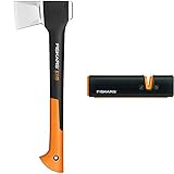 Fiskars Spaltaxt, Inklusive Klingen- und Transportschutz,: 44 cm, Antihaftbeschichtet & Axt- und Messerschärfer, Keramik- Schleifkopf/Gehäuse aus glasfaserverstärktem Kunststoff, Schwarz/Orang