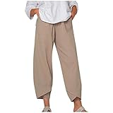 Dasongff Damen Leinenhose Freizeithose Sommerhose Haremshose Stoffhose Loose Sommerhose Boho Strand Hosen Haremshose Schlupfhose Strandhose Jogginghose Loose Bequem Yog