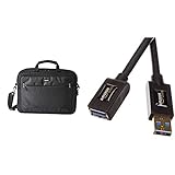 Amazon Basics- kompakte Laptoptasche, Umhängetasche/Tragetasche mit Taschen, für Laptops bis zu 15,6 Zoll (40 cm), Schwarz, 1 Stück & USB 3.0-Verlängerungskabel (A-Stecker auf A-Buchse) 3