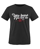 Comedy Shirts - You Know You Love me XOXO - Mädchen T-Shirt - Schwarz/Weiss-Rot Gr. 110/116