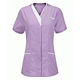 Clinic Nurses Protective Uniform Tunic Carer Women's V-Neck Tops Clothing Women's Blouse (Pink, XXL)