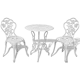 Wakects Bistrotisch mit 2 Stühlen, Schmiedeeisen-Stil, Antik-Optik, ideal für Balkon, Terrasse, Pub, Bar, aus Aluminiumguss und Gusseisen, Weiß