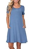 Bequemer Laden Damen Casual Sommer T Shirt Kleid Kurzarm Swing Kleider mit Taschen, XXL, B