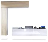 Vladon Wohnwand Anbauwand Taurito, Korpus in Weiß matt/Fronten in Weiß Hochglanz und Eiche säg