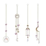 4 Stück Sonnenfänger Kristall Windspiel, Gold Mond Stern Regenbogen Reifen Aesthetic Kristalle Anhänger, Fensterdeko ​Hängend für Zimmer Wohnzimmer Decken Lampe Wand Garten Outdoor Dek