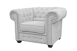 Imperial Chesterfield Sessel - Couch, Schlafcouch, Stuhl, Couchgarnitur, Couchsessel, Sessel Wohnzimmer, Schlafsofa, Sofa - Glamour Design - Silver (Graceland)