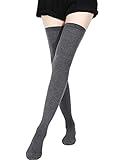 SATINIOR Extra Lange Socken Oberschenkelhohe Baumwollsocken Extra Lange Stiefelstrümpfe für Frauen (Dunkelgrau, 1)