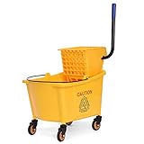 RELAX4LIFE 20/24/32 L Wischmop-Eimer mit Auswringer, Putzeimer auf Rädern, Fahreimer mit Presse & Tragegriff, Putzwagen für den Haushalt, Mobiler Wischeimer, Reinigungswagen für Hotels (32 L)