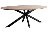 SAM Ovaler Esszimmertisch 200x100 cm Gilda, Akazienholz massiv & stonefarben, Esstisch mit Stern-Gestell aus schwarz lackiertem Metall, Holztisch im Industrial-Stil, Tischplatte 27
