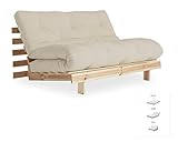 Karup Design Roots | 2 sitzer Futon Schlafsofa im skandinavischen Stil, Natur Holz mit Beige Matratze 140 x 200| Kiefer, FSC Mix Zertifiziert Gestell: nordische, vision 20 x 140 x 200