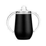 DZAY Trinklernbecher Baby Sippy Cup 10 Unzen,Edelstahl Schnabeltasse Doppelschicht Vakuumisoliert Baby Cup Strohhalmbecher mit Henkeln für Wasser und Milchflasche,BPA-frei,Trinkbecher (Schwarz)