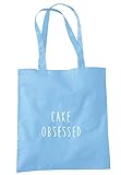 illustratedidentity Cake Obsessed Tragetasche mit langen Griffen, 37,5 x 42 cm, Blau - himmelblau - Größe: Einheitsgröß