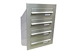 D-041 4er Edelstahl Mauerdurchwurf Briefkastenanlage mit Namensschild (Tiefe: 23-38 cm) - LETTERBOX24