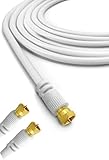 5m SAT TV Antennenkabel Koaxial Kabel Kabelmodem Kabel FullHD HDTV DVB-S DVB-S2 Radio DAB Vergoldete Metallstecker Weiß