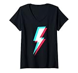 Damen Blitz-Symbol, Power-Elektrizitäts-Bolzen-Grafik T-Shirt mit V