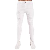 None Branded Lässige Slim Fit Jeans hohe Taille zerrissene Skinny Seitenstreifen Knöchel Reißverschluss Denim Hose für Herren, weiß, 27-32