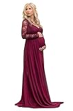 FEOYA Schwangerschaftskleid Umstandskleid Bodenlang Chiffonkleid Schwangere Fotoshooting Kleidung Umstandsmode Wein rot - Größe M