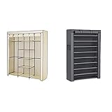 SONGMICS Kleiderschrank, Faltschrank, Stoffschrank, Faltbare Garderobe mit 2 Kleiderstange, Beige & Schuhregal mit 10 Ebenen, mit staubdichtem Überzug, Flur, 88 x 28 x 160 cm, grau RXJ36G