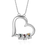 Personalisierte Herz Name Halskette für Frauen Silber 925 Bead Anhänger mit 1-5 Name Birthstones Gravur Mutter Tochter BFF Kette Geschenk für Muttertag Valentinstag Weihnachten (3 Name)