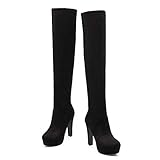 MISSUIT Damen Overknee Stiefel High Heels Plateau Sretch Boots mit Blockabsatz und 12cm Absatz Winter Schuhe(Schwarz1,42)