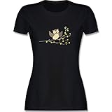 Vogel Zubehör Vögel Deko - kleine Eule - S - Schwarz - eulen Tshirt Damen - L191 - Tailliertes Tshirt für Damen und Frauen T-S