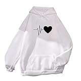 Carolui Damen EKG Herz Drucken Kapuzenpullover Pullover Pulli Hoodie Sweatshirt mit Kapuze Tasche Sweater Jacke Mantel Langarm für Frauen Oversize Herbst Winter Locker Fit W