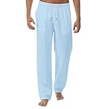 Herren Sommer Einfache und Modische Hose aus Reiner Baumwolle und Leinen Sweathose Lange Sport Hose Weich Jogger Trainingshose Lässige Hose mit geradem B
