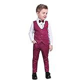 Jungen Weihnachtskleidung Sets 4pcs Langarm Fliege Shirts + Weste + Hose Kleinkind Jungen Hochzeit Outfits Anzüge Rot 4-5 Jahre Größe 120