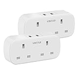 VINTAR Doppelstecker-Adapter mit 2 USB-Anschlüssen, 2-Wege-Steckerverlängerung, Mehrfachsteckdosen, Wandladegerät, Adapter, 13 A, 3-polige UK-Steckdose für Schlafzimmer, Büro, Küche, Weiß