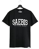 SAEBIS Lifestyle Herren Oversized T-Shirt - 100% Baumwolle - schwarz/weiß (Schwarz, L)