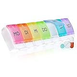 Pillenbox | Premium Pillendose für 7 Tage - 1 Woche | Tablettendose Tablettenbox Wochendispenser Medikamentendose 7 Fächer | BUNT - REGENBOGEN | f. Aufbewahrung von Tabletten f. Zuhause, Unterweg