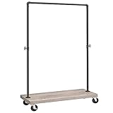 VASAGLE Kleiderständer, Garderobe, Garderobenständer, Kleiderstange bis 90 kg belastbar, mit Ablage, arretierbare Rollen, Industrie-Design, Wohnzimmer, Flur, greige-schwarz HSR065B02