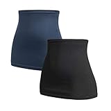 Herzmutter Bauchband-Tube-Nierenwärmer - 2er-Set - Baumwolle - Umstands-Schwangerschafts-Bauchbänder - Rückenwärmer-Shirtverlängerung - Schwarz-Weiß-Grau-Muster - 6300 (Schwarz/Blau, L)