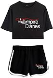 MINIDORA The Vampire Diaries Kurzarm Shorts Anzug T-Shirt für Jungen und Mädchen Tee Kinder Unisex(Schwarz/Schwarz,M)