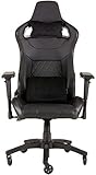 Corsair T1 Race - Kunstleder Gaming Rennsport Stuhl (Einfache Montage, Ergonomisch Schwenkbar, Verstellbare Sitzhöhe & 4D Armlehnen, Komfortable breite Sitzfläche mit hoher Rückenlehne) Schw