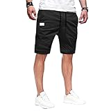 Sgkilog Herren Kurze Hosen Einfarbig Tunnelzug Shorts Stretch Hoher Taille Sommerhose Leicht Atmungsaktiv Freizeithose Lässige Locker Strandhose Übergrößen Weich Bequem Sporthose mit T