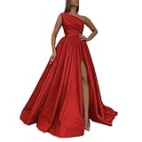yhfshop Damen Abendkleid Lange,Sexy A-Linie One-Shoulder-Satin Ballkleider,Big red,EU36,Damen Kleid Festliche Kleider Brautjung