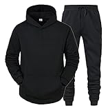 Herren Jogginganzug Baumwolle Winter Trainingsanzug Damen Lang Sportanzug Jungen Solid Trainingsanzug Tracksuit Set für Männer Jogginghose Mode Unisex Freizeitanzug Men's Sportswear mit Kapuze Schw