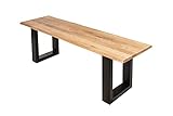 SAM Sitzbank 120x38 cm Enrico, Eichenholz massiv + geölt, schwarz lackiertes Kufengestell aus Metall, Esszimmerbank mit echter Baumkante, Holzbank aus Massivholz, Pflegeleichte Baumkantenbank