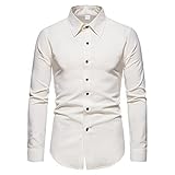 Herren-Kleid, Langarm, Business, normale Passform, Hochzeit, Arbeit, Knopfleiste, einfarbig, Umlegekragen, A211_weiß, XL