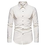 Herren-Kleid, Langarm, Business, normale Passform, Hochzeit, Arbeit, Knopfleiste, einfarbig, Umlegekragen, A211_weiß, XL