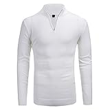 Sweaters for Men Autumn and Winter Solid Color High-Neck Zipper Long-Sleeved Sweater (White, XXL)