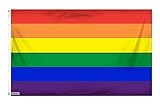 Fontee® [Gay Pride Flagge [90X150 cm] [Lebendige Farbe] [UV-lichtbeständig] [Leinwandkopf] [Doppelt genäht] [Dicke Messingösen] [Regenbogenfahne]