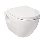 Sanitop-Wingenroth Wand-WC-Set Style | Keramik Hänge-WC inklusive Toilettendeckel | Tiefspüler mit waagerechtem Abgang | Duroplast WC-Sitz mit Soft-Close-Absenkautomatik | D-Form | Weiß | 04755 5